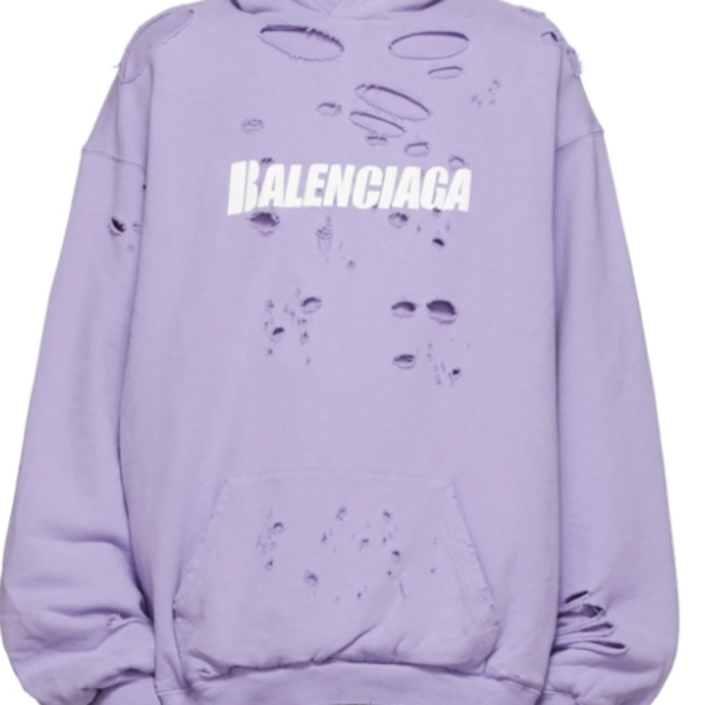 Balenciaga Distress Hoodie Purple